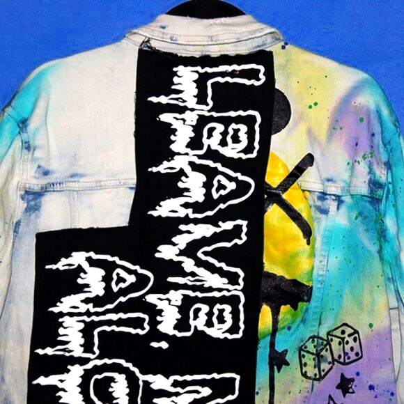 Smoke Rise Graffiti Paint Splatter Denim Jacket L - Picture 9 of 14